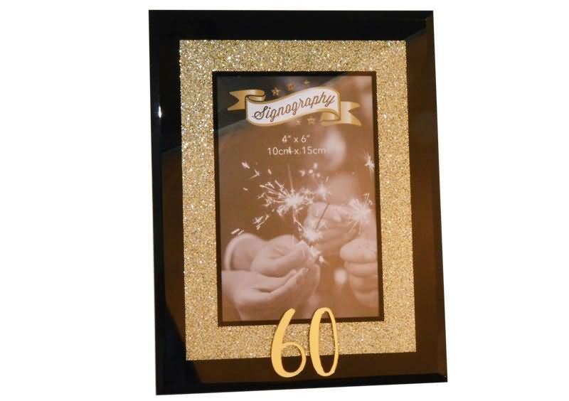 Okvir za sliko, steklen z zlatimi bleščicami, 60 let, dim. 10x15cm