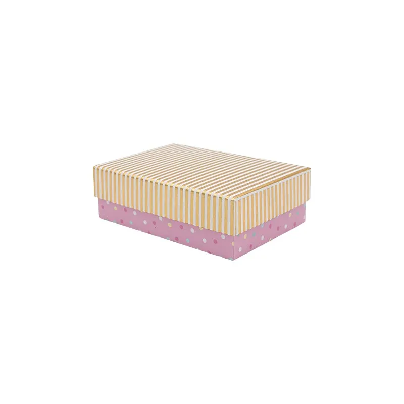 Darilna škatla kartonska, pastelnih barv s pikami, 21x15x8.5cm