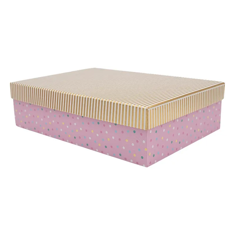 Darilna škatla kartonska, pastelnih barv s pikami, 33x25.5x14.5cm