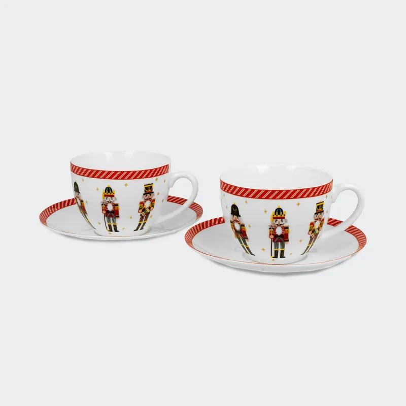 Set 2 skodelic s podstavkom  - hrestač, v darilni embalaži, 250ml, new bon, 7.5cm