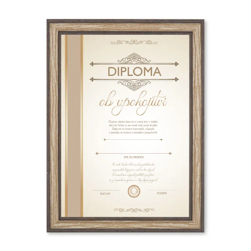 Diploma za UPOKOJENKO, 21x29.7x1.5cm