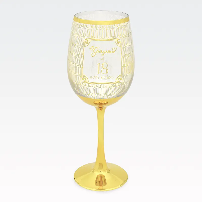 Kozarec za vino, za 18 let, "GORGEOUS AT 18", pozlačen, v  darilni embalaži, 22cm