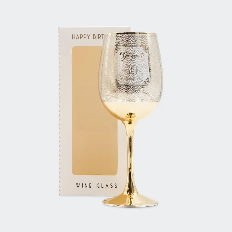 Kozarec za vino, za 60 let, "GLAMOROUS AT 60", pozlačen, v  darilni embalaži, 22cm