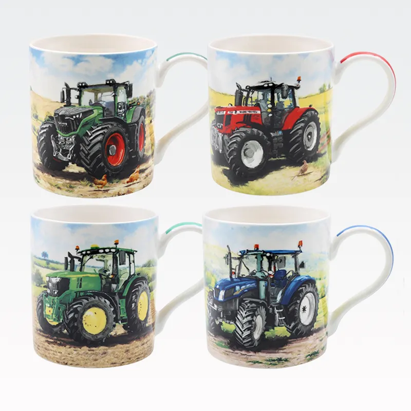 Lonček, motiv traktorja, kitajski porcelan, 9.5cm, sort.