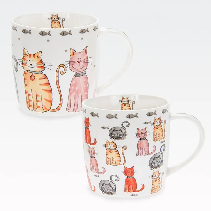 Lonček, motiv mačk, kitajski porcelan, v darilni embalaži, 9cm, sort.