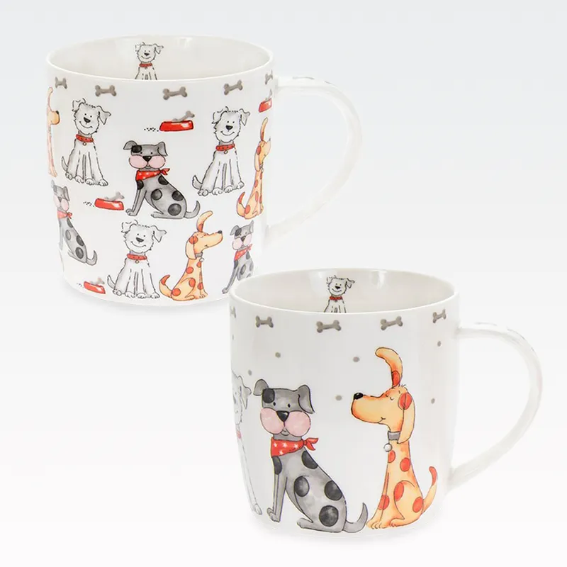 Lonček, motiv psov, kitajski porcelan, v darilni embalaži, 9cm, sort.