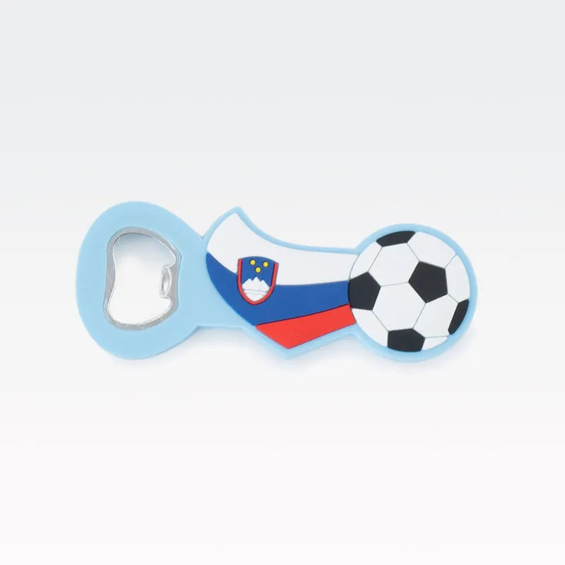 Odpirač, zastava in nogometna žoga, moder, guma, 11.5x4.5cm