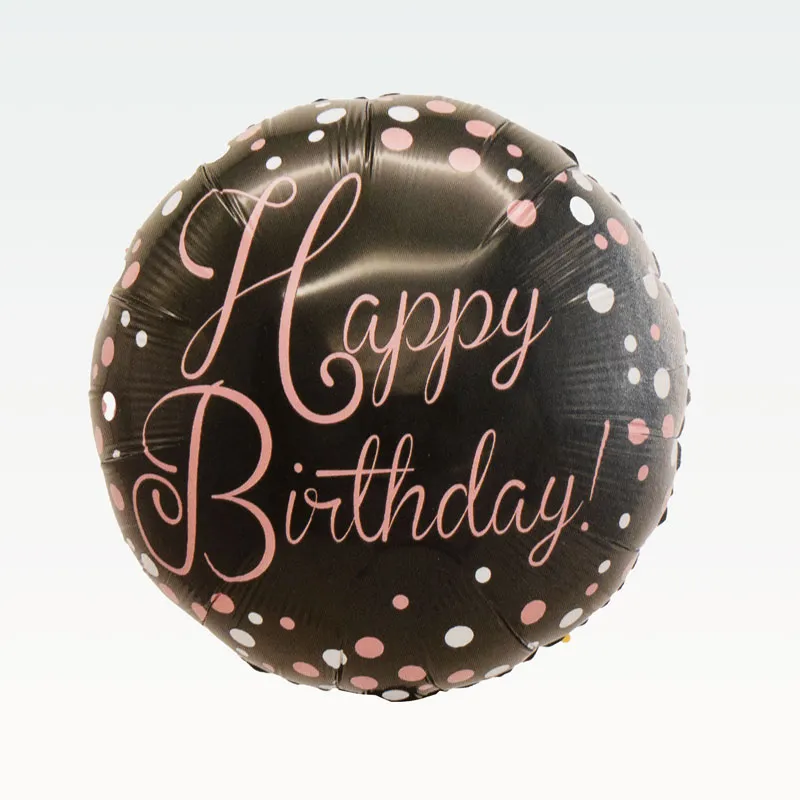 Balon napihljiv, za helij, okrogel, Happy Birthday, črn s pikami, 45cm