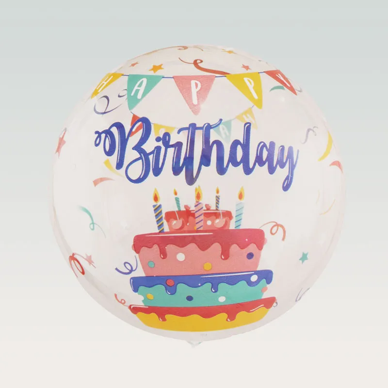 Balon napihljiv, za helij, okrogel, torta, Happy Birthday, TPU, 35cm