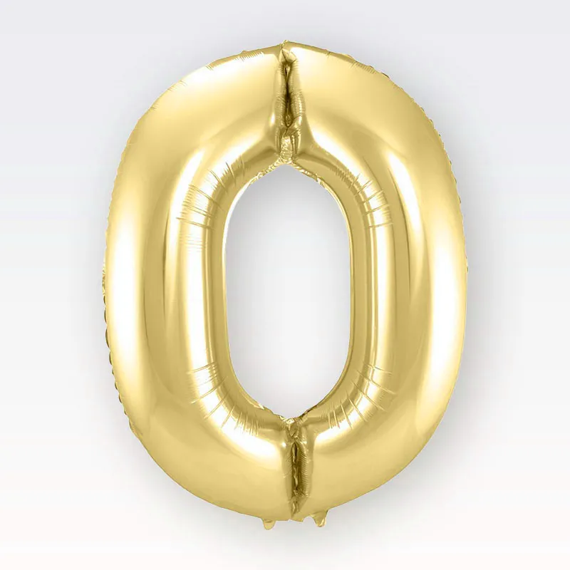 Balon napihljiv, "0", zlati, 40cm + palčka za napihnit