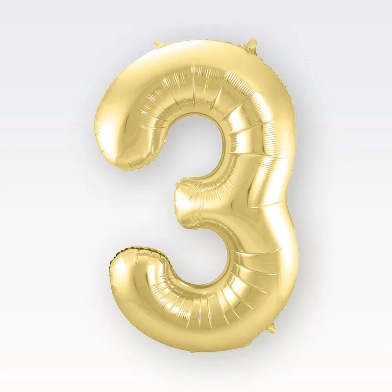 Balon napihljiv, "3", zlati, 40cm + palčka za napihnit
