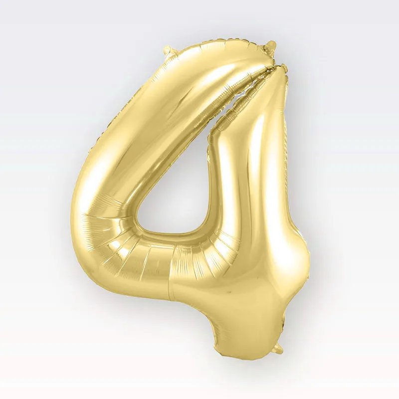 Balon napihljiv, "4", zlati, 40cm + palčka za napihnit