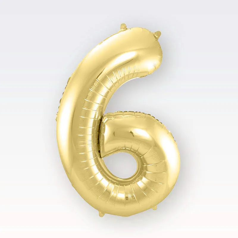 Balon napihljiv, "6", zlati, 40cm + palčka za napihnit
