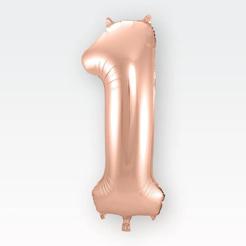 Balon napihljiv, "1", rosegold, 40cm + palčka za napihnit