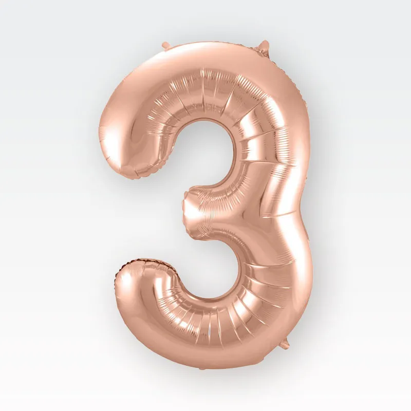 Balon napihljiv, "3", rosegold, 40cm + palčka za napihnit