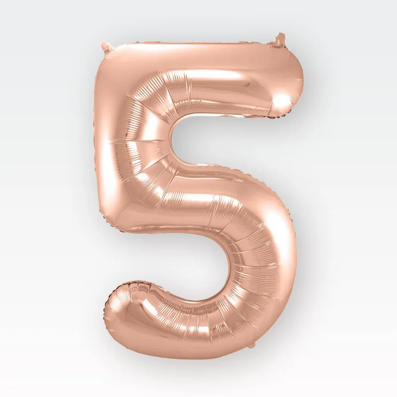 Balon napihljiv, "5", rosegold, 40cm + palčka za napihnit