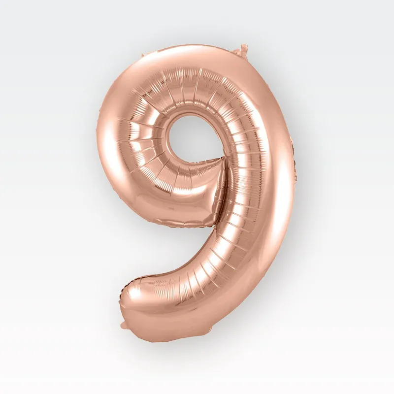 Balon napihljiv, "9", rosegold, 40cm + palčka za napihnit
