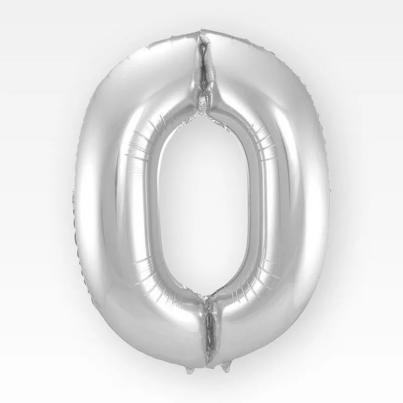 Balon napihljiv, za helij, srebrni, številka 0, 80cm