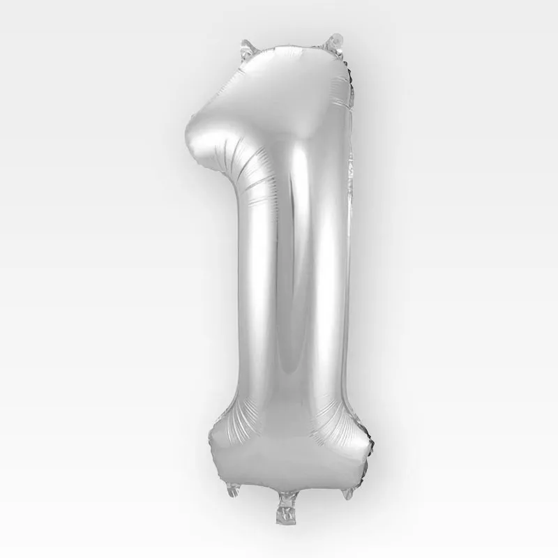 Balon napihljiv, za helij, srebrni, številka 1, 80cm
