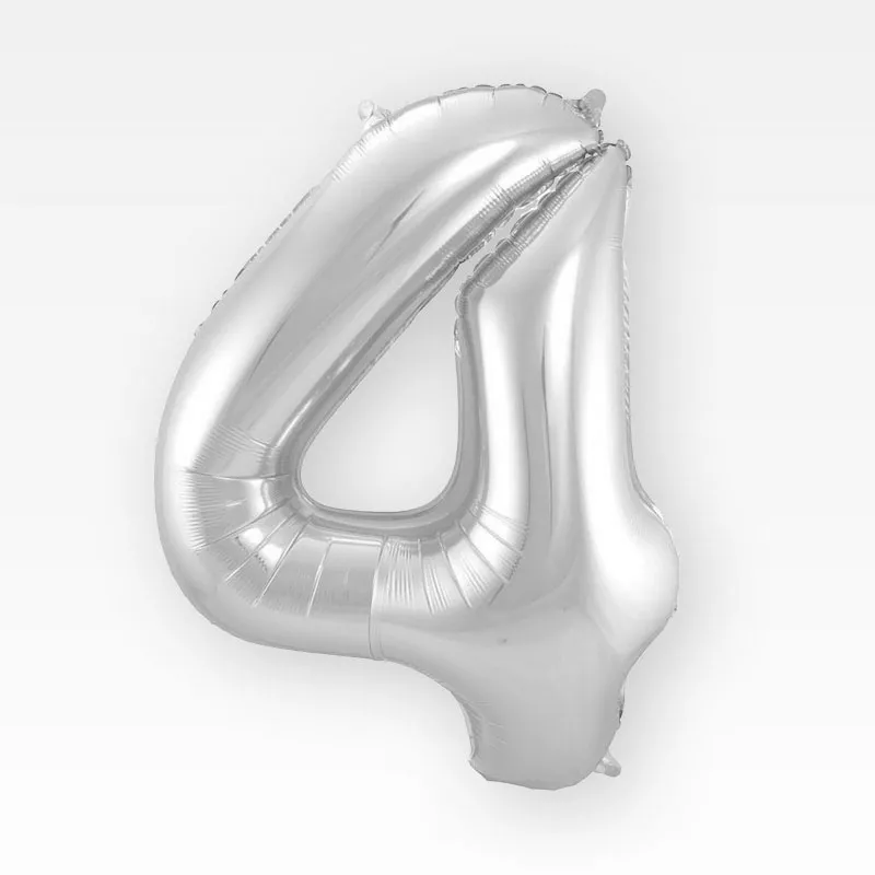Balon napihljiv, za helij, srebrni, številka 4, 80cm