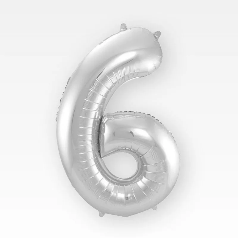 Balon napihljiv, za helij, srebrni, številka 6, 80cm
