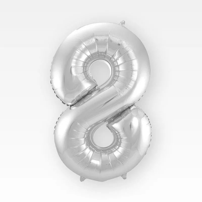 Balon napihljiv, za helij, srebrni, številka 8, 80cm