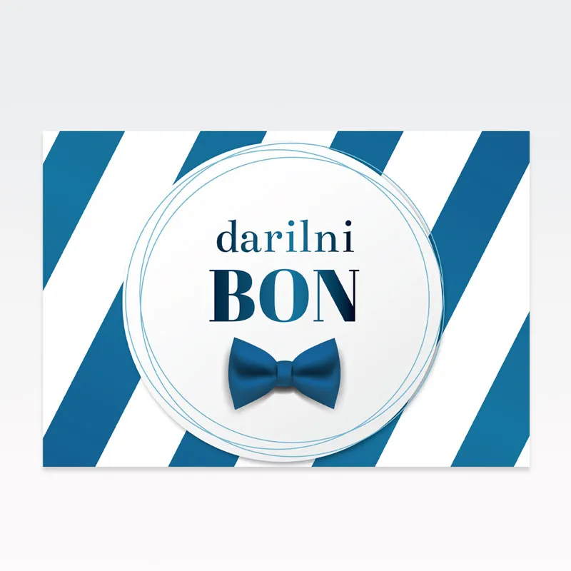 Kuverta za darilne bone belo/modra s črtami "Darilni bon"