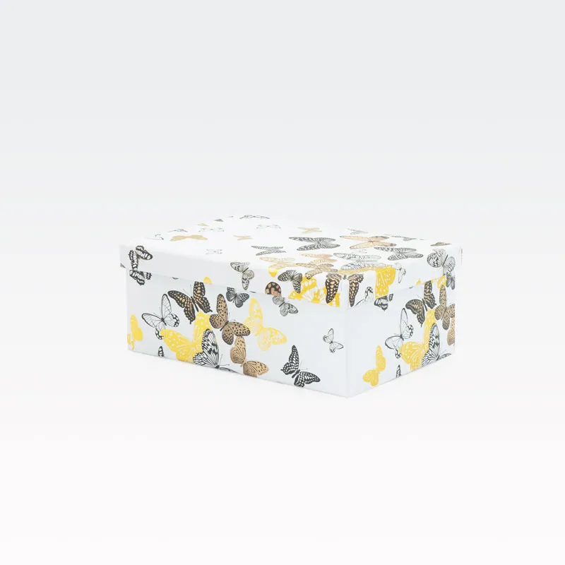 Darilna škatla, bela z metulji, 19x13x7.5cm