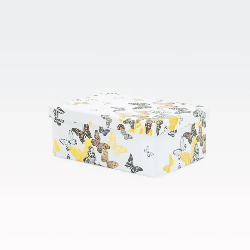 Darilna škatla, bela z metulji, 21x15x8.5cm