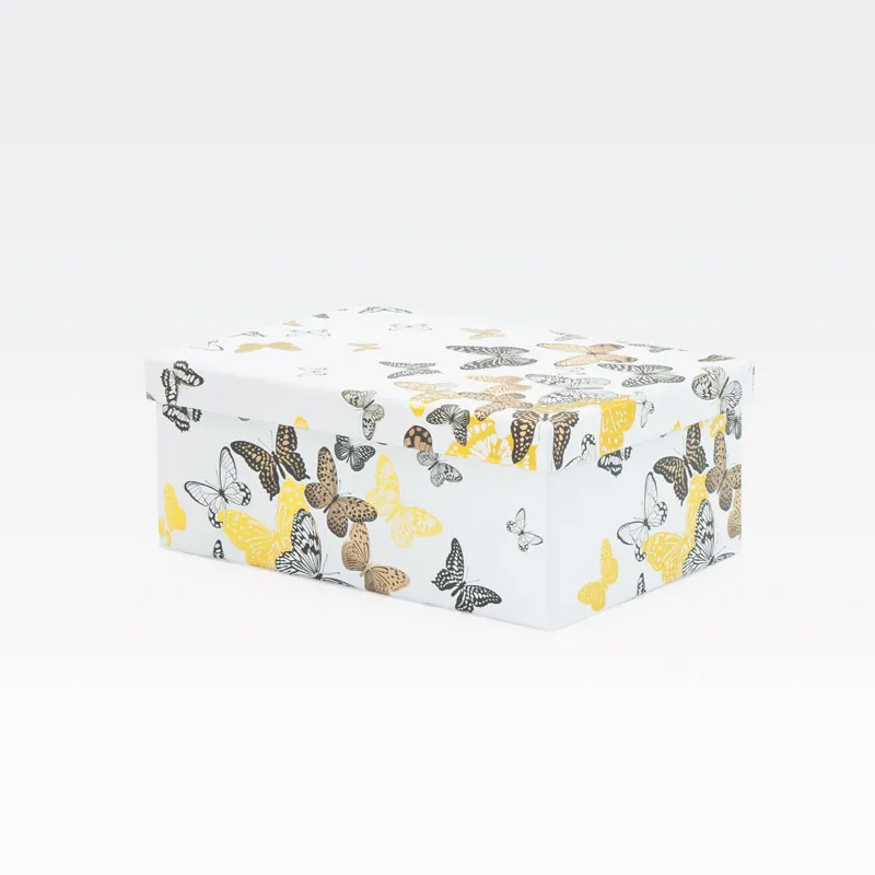 Darilna škatla, bela z metulji, 23x16x9.5cm