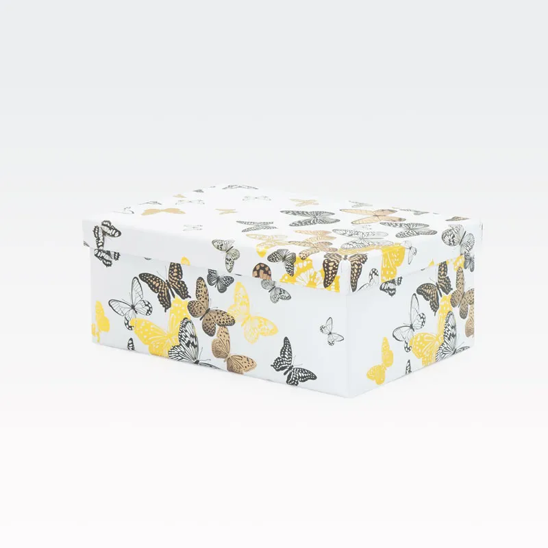 Darilna škatla, bela z metulji, 25x18x10.5cm