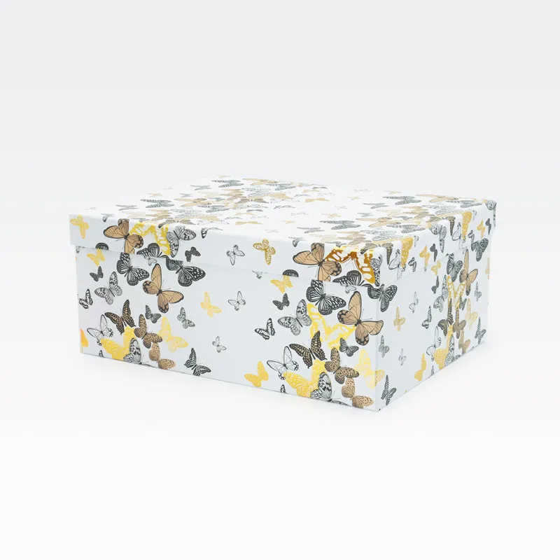 Darilna škatla, bela z metulji,, 27x20x11.5cm