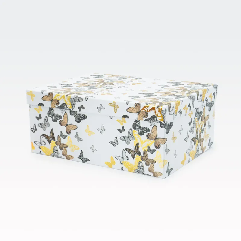 Darilna škatla, bela z metulji, 29x22x12.5cm