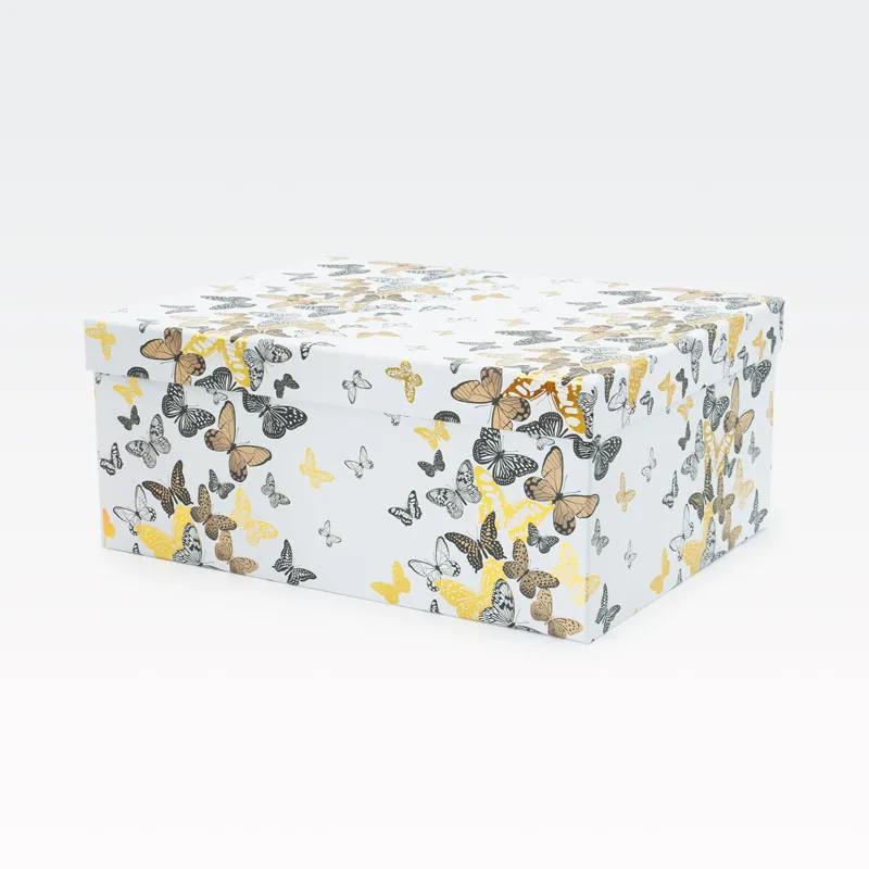 Darilna škatla, bela z metulji, 31x23x13.5cm