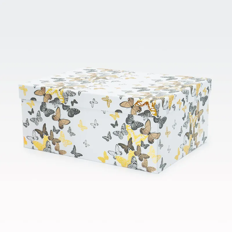 Darilna škatla, bela z metulji, 33x25.5x14.5cm