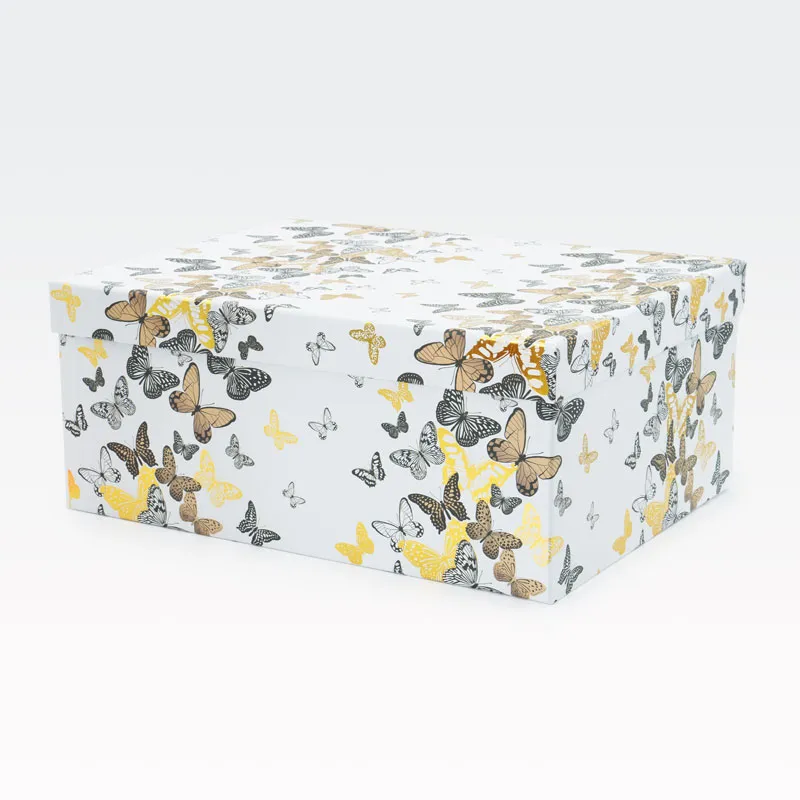 Darilna škatla, bela z metulji, 35x27x15.5cm