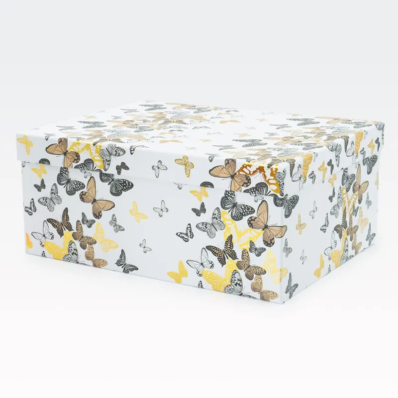 Darilna škatla, bela z metulji, 37.5x29x16cm
