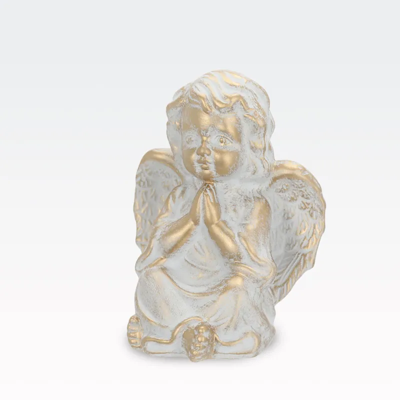 Angel sedeč, belo-zlat, keramika, 17cm