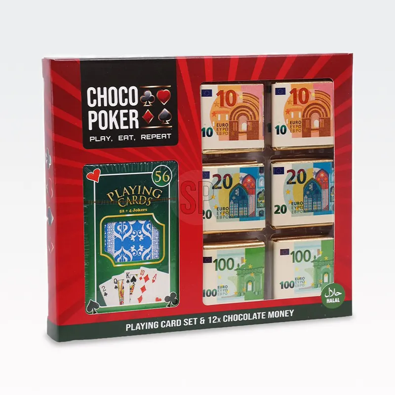 Čokoladni poker, igralne karte in 12 mini čokoladnih kovancev, 12x7g