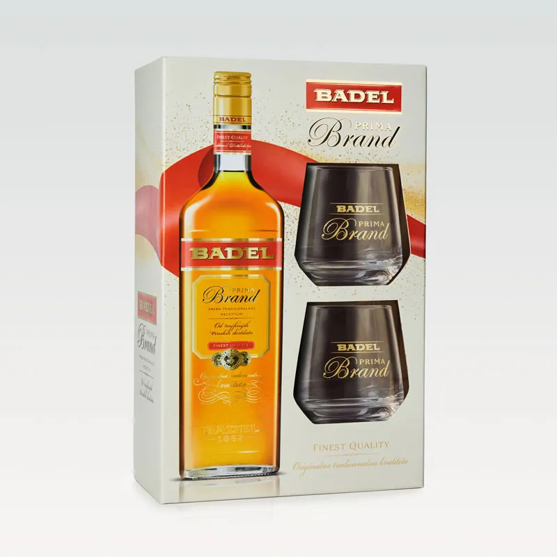 Brandy, Badel, Prima Brand, 0.7l + 2 kozarca, v darilni embalaži