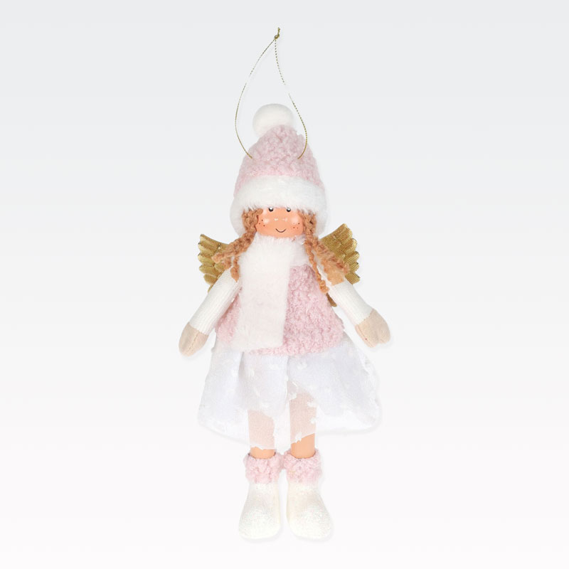 Angel viseč, punčka skrili in zimsko kapo, PVC/blago, 20cm