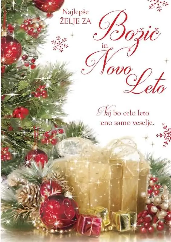 Božično voščilo, božična jelka in darilo, 12x17cm