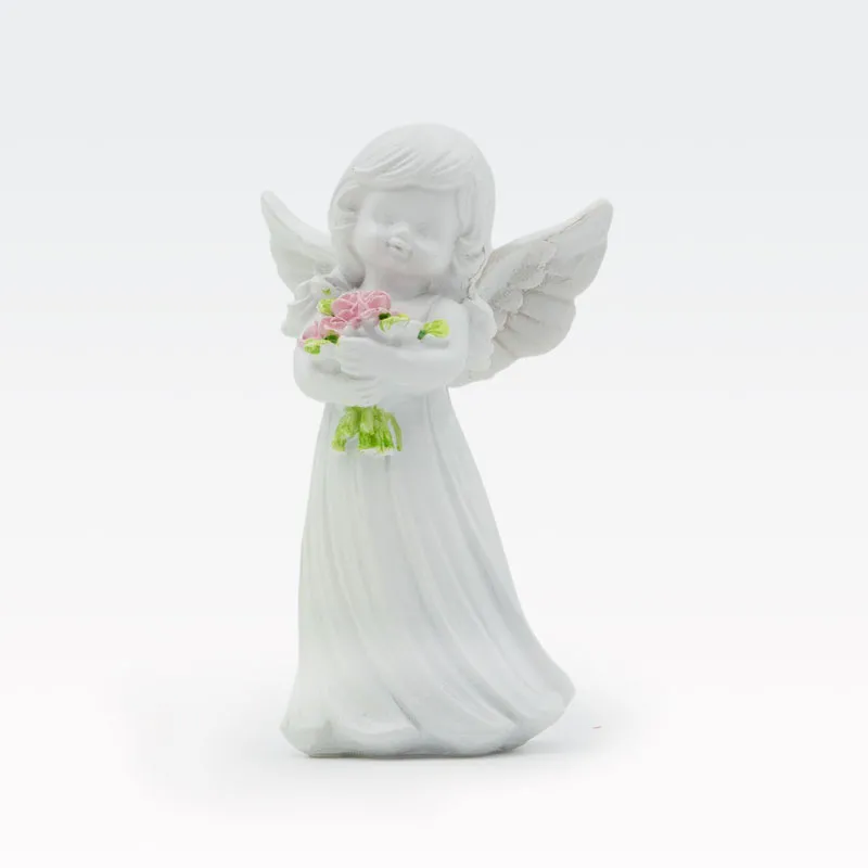 Angel stoječ z vrtnicami, bel, polimasa, 6x5x13cm