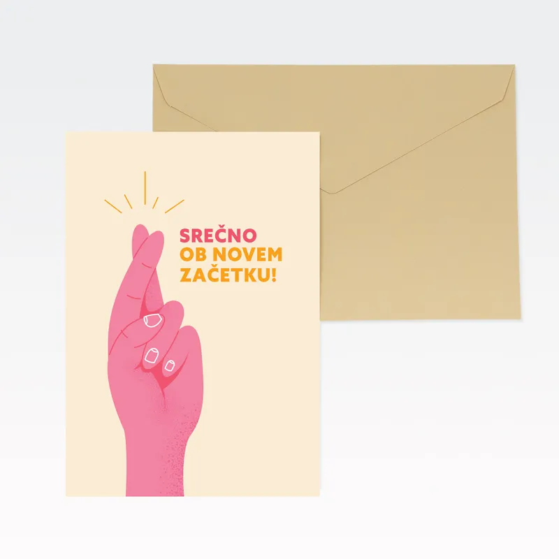 Voščilnica, splošna, Srečno ob novem začetku!, roka, rumena, folija