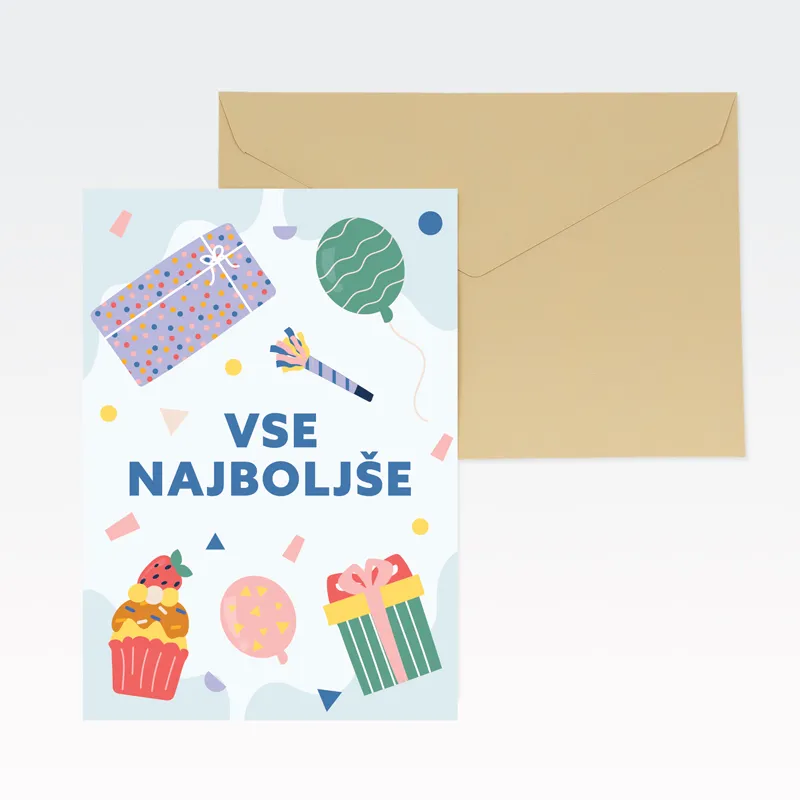 Voščilnica, rojstni dan, Vse najboljše, praznovanje, modra, folija