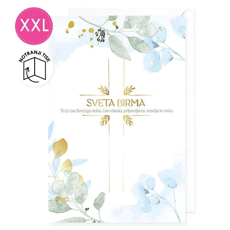 Voščilnica velika, birma, Sveta birma, to je čas svetega duha, čas milosti…, modra