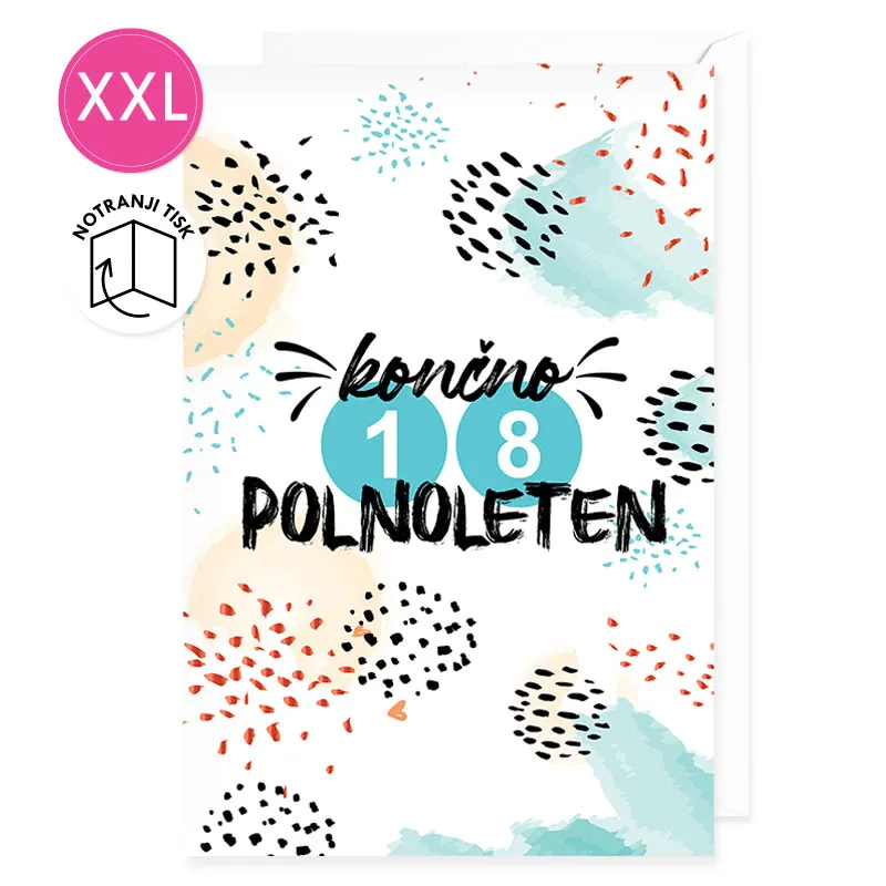 Voščilnica velika, rojstni dan, 18, končno polnoleten, bela