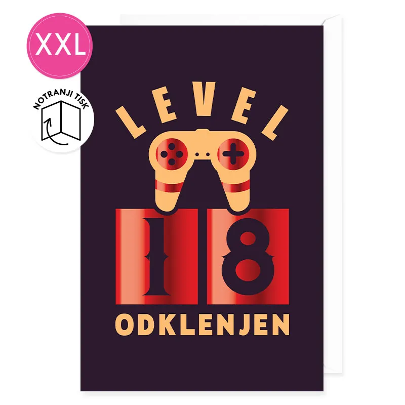 Voščilnica velika, rojstni dan, Level 18 odklenjen, kontroler, rjava
