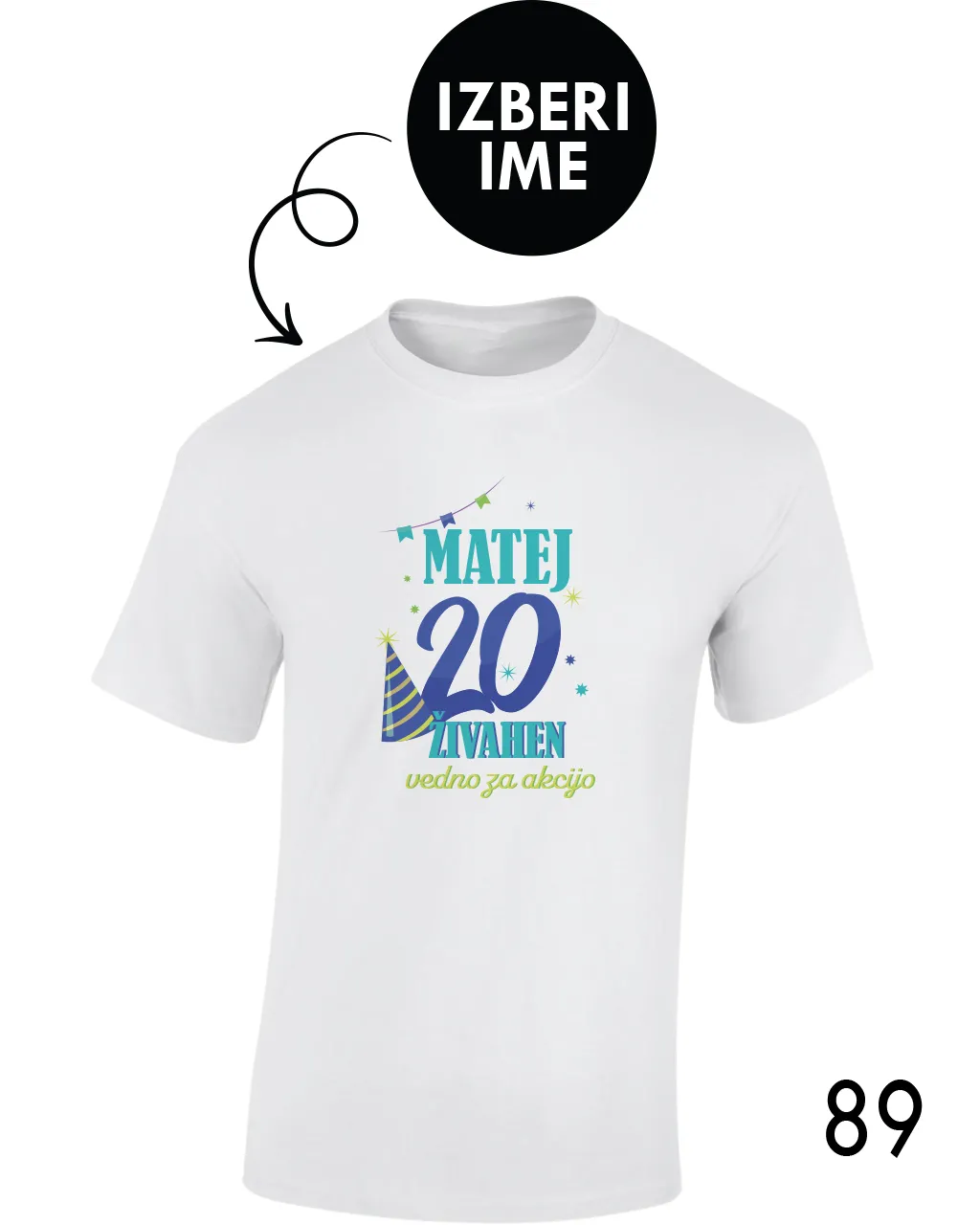 Moška personalizirana majica – X 20 živahen, vedno za akcijo