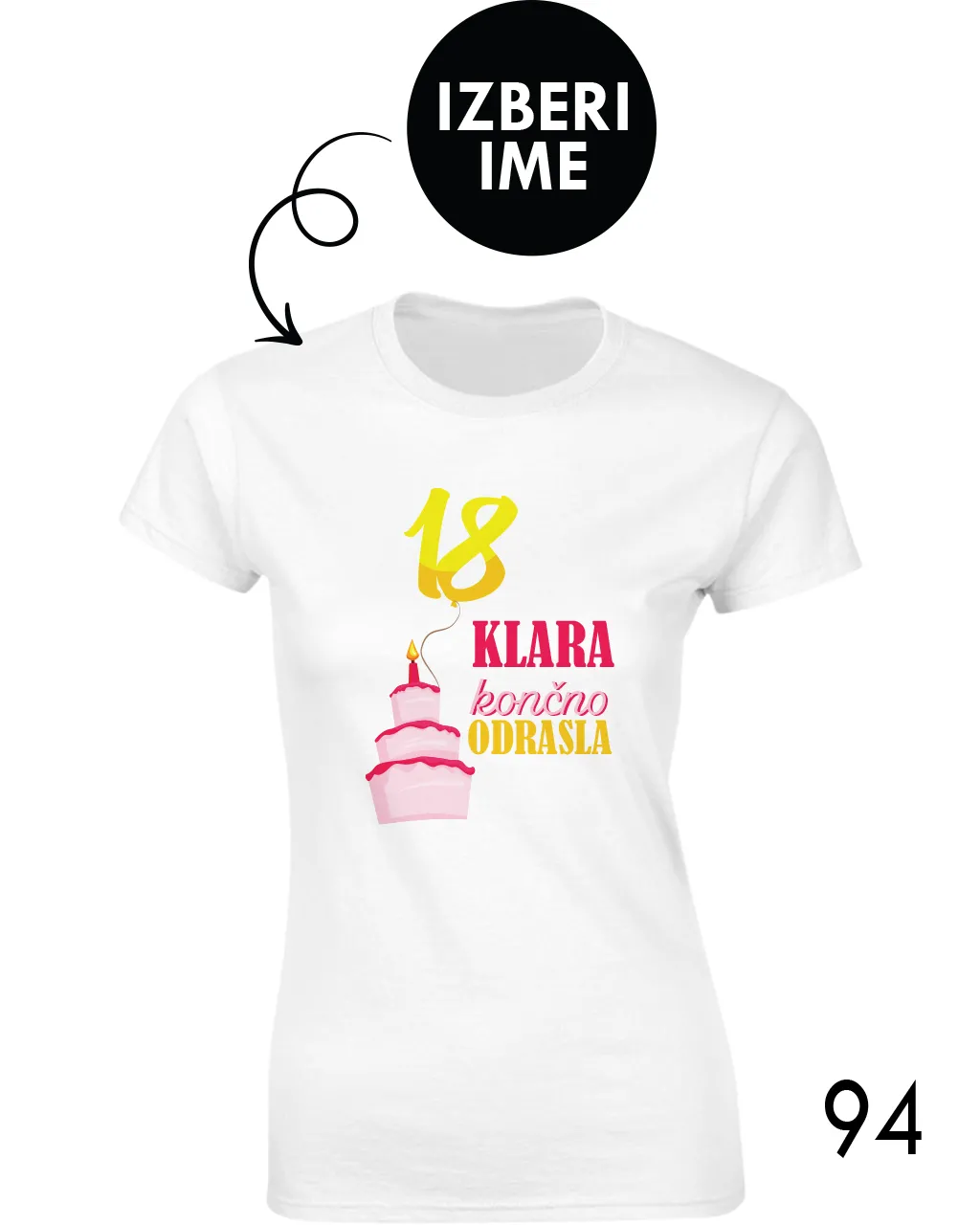 Ženska personalizirana majica – 18 x končno odrasla